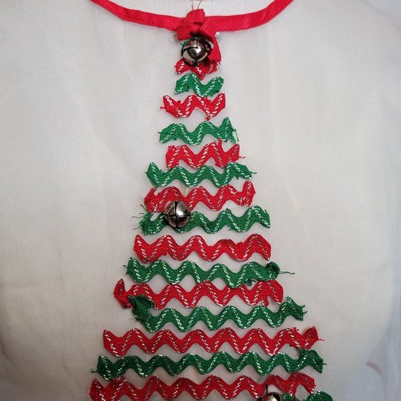 Christmas Smock Sheer Fabric Christmas Tree Handmade Vintage Retro 1960s - Picture 2 of 8